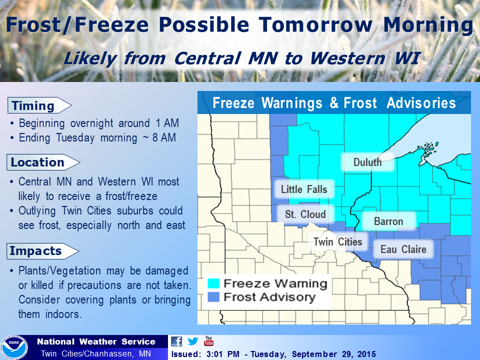 First Freeze Expected Across Portions of Central Minnesota and West